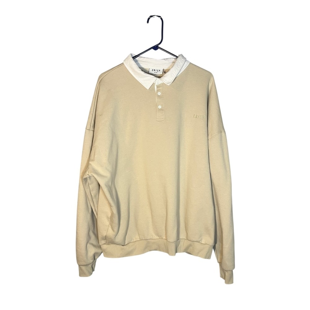 Crisp NWT Men's Fleece Lined Sweatshirt Collard 3 Button Tan Size XXL‎
